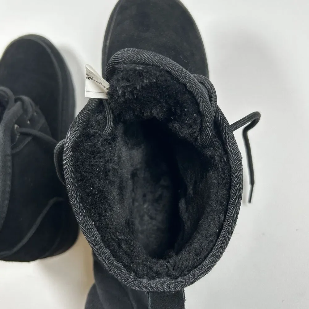 Vepose Black Suede & Faux Fur Snow Winter Boots w/ Ice Cleats Warm Womens Size 8